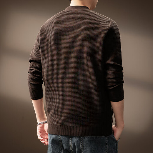 Bmuvlss luxury high-end brand men's American trendy Henry collar sweater for men 2025 autumn and winter pineapple plaid sweater for men red coffee S suitable for 90-110Jin Jin equals 0.5 kg