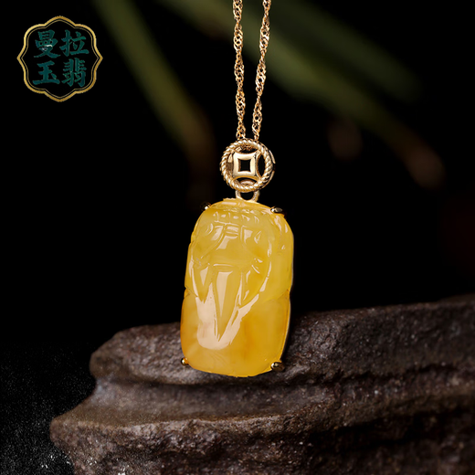 Manla Jade Pei Domineering Pixiu Natural Beeswax Pendant Pixiu Pendant Baltic Amber Silver Inlaid Jade Pendant Silver Inlaid Beeswax Free 925 Silver Chain