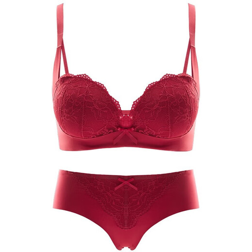 Victoria's Fantasy French Red Underwear Women's Small Breast Gathering and Enlargement Lace Wedding Bridal Bra Zodiac Red Maroon Set 75A 34B