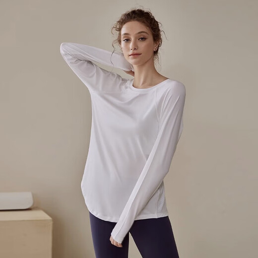 Yoga wear for women, spring and autumn loose sports blouse tops, long-sleeved T-shirts, fitness wear, running fitness Pilates, black slit L