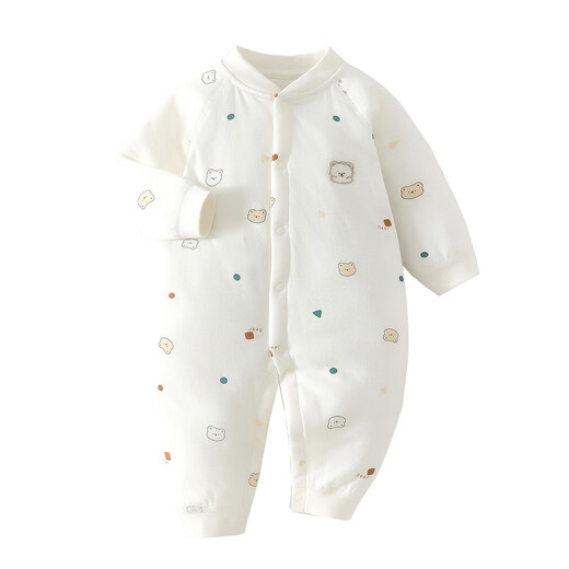 Jingqi Newborn Baby Clothes Autumn and Winter Warm Cotton Jumpsuit Small Month-old Baby Boneless Outing Clothes Autumn Cloud Bear 40g Cotton Jumpsuit 80cm 9-18 Months Recommended Weight 8.5-10kg