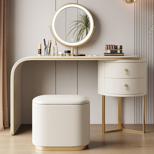 Xiyin Italian style bedside table and dressing table new light luxury high-end minimalist style bedroom modern simple small apartment collection off-white dressing table + makeup stool + mirror with lamp assembly 0.8 meters