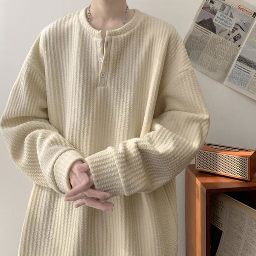 Jingyan selects cold-sense Henry collar velvet sweatshirt for men in autumn and winter. Handsome inner layering shirt for men in autumn. Beige color M M95 to 115Jin Jin is equal to 0.5 kg and can be worn