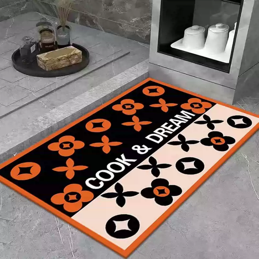Yusenyi Diatom Mud Soft Floor Mat Water-Absorbent Non-Slip Door Mat Bathroom Bathroom Kitchen Door Mat Quick-drying Water Orange Bear Square 80x120cm