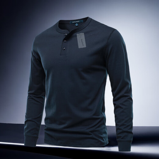 ANTCITY 202025 Spring and Autumn New Men's Henley Long Sleeve Classic Retro Style Versatile Top Simple and Comfortable White S Weight 90~120Jin Jin equals 0.5 kg