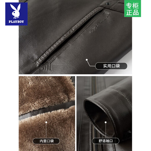 Playboy Dad Winter Leather Jacket Men's Velvet Thickened Middle-aged and Old Men's New Warm Leather Jacket Top 2315 Black (Fleet) Thickened XL (Suitable for 110-130 Jin Jin equals 0.5 kg)