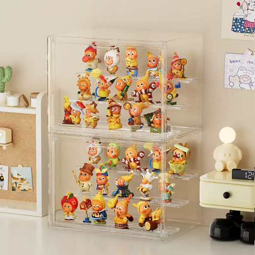 Yusenyi six-sided high-transparency blind suction magnetic display display stand, hand-made three-step acrylic box cabinet, transparent ladder blind box storage, extra-large size (the shelves can be removed at will), six-sided high-transparent (free traceless glue dispensing) three-step ladder