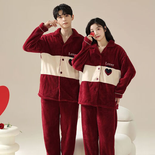 Victoria style wedding pajamas winter coral velvet couple red newlywed men and women plus velvet thickened home clothes can be worn outside the suit 9838 M women