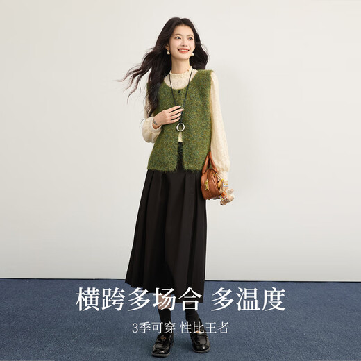 Sllsky Korean atmosphere green sweater vest autumn and winter women's loose layered imitation alpaca vest top Cream Apricot XL