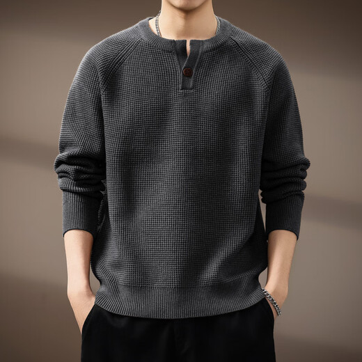 Bolison international first-line brand high-end American retro Henry collar men's sweater autumn new trendy brand loose and lazy brown 2XL