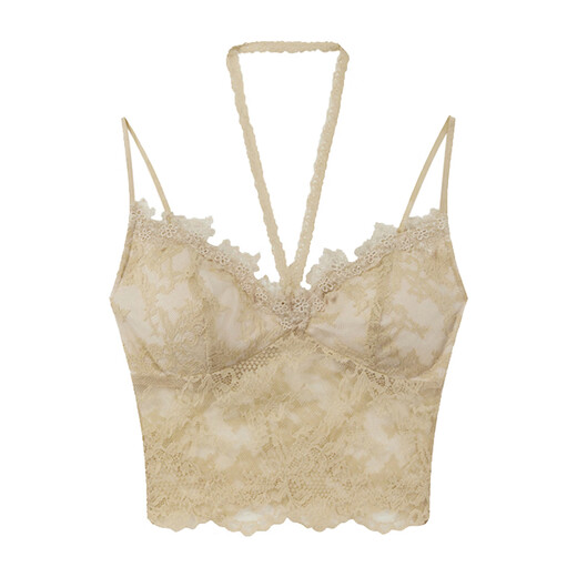 嗲嗲 inner wear Christmas wear lace camisole women's lace hollow top with breast pads off-white (first batch) ready stock M