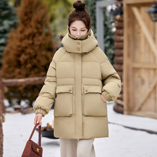 LISM shopping mall same style high-end down jacket super good-looking down jacket women's casual mid-length work wear warm khaki color L about 225g