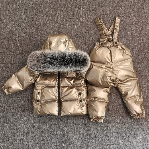 Platonio baby down jacket 1-3 years old suit new winter children's overalls large fur collar boys and girls baby children's clothing black with real fox fur collar 85 yards one size
