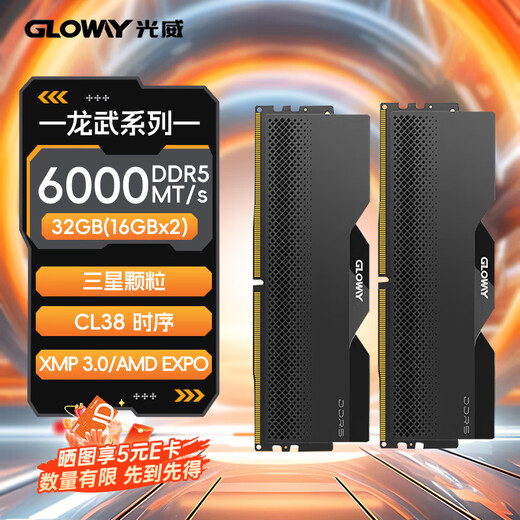Gloway 32GB (16GBX2) DDR5 6000 Desktop Memory Longwu Vest Strip Samsung Granule CL38 Starry Sky Black