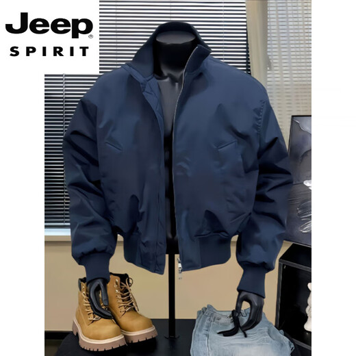 JEEP SPIRIT navy blue ma1 flight jacket men's autumn thin short coat-like silhouette American stand-up collar baseball uniform navy blue upgrade L 110 to 130 Jin Jin equals 0.5 kg can be worn