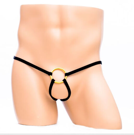 Sexy underwear men's sexy hollow thong European and American comfortable penis underwear transparent open leak JJ black one size fits S-XXXL