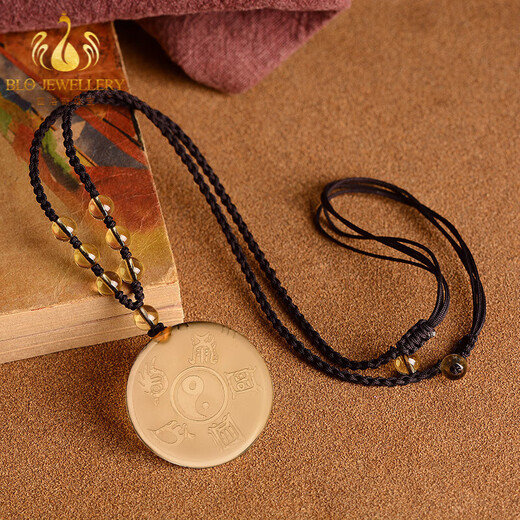 Bailuoqi citrine pendant for men and women, nine-character mantra, true shape map of the five mountains, necklace, Taoist jewelry, peace amulet pendant, citrine (true shape map of the five mountains) with bead chain