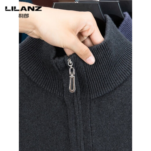 Lilang 450g pure wool half-high zipper collar cardigan men's winter thickened sweater middle-aged coarse wool blue gray thickened M (165)