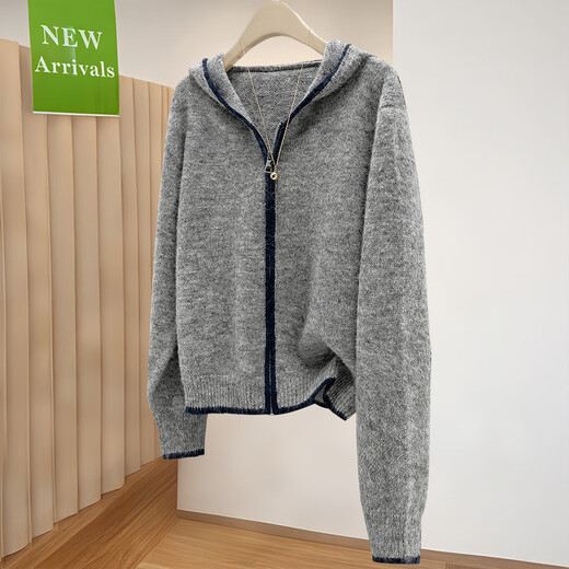 Shechi hooded sweater 2025 autumn new women's loose style dropped shoulder sleeves contrast stitching top