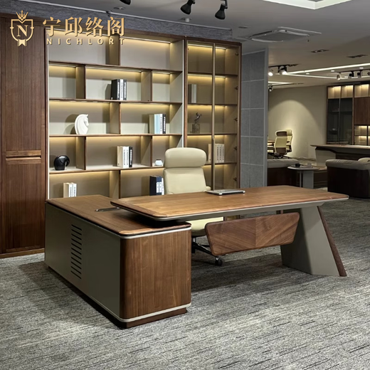 Ningqiu Luoge (NICHLORT) new Chinese style solid wood boss desk black walnut simple modern solid wood executive desk CEO desk custom desk 2.4 meters desk ash wood
