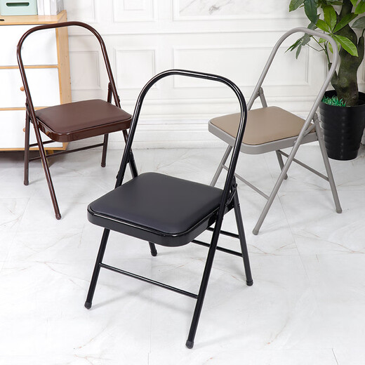 He Jiagong thickened folding chair Yoga assistive device Pilates multifunctional PU surface auxiliary folding yoga stool 22 round yoga folding chair-single beam gray camel