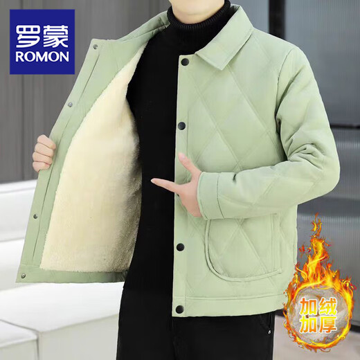 ROMON 2026 new winter cotton coat, trendy and handsome lapel, velvet and thickened warm cotton coat, winter casual cotton jacket, khaki XL