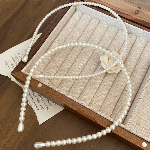 French elegant large pearl headband, feminine, versatile and high-end, going out, hair-pressing headband, daughter-in-law style headwear, large and small pearls 6-12mm