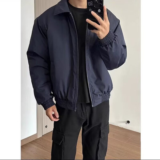7 high-quality Hong Kong style casual jackets for men, autumn and winter quilted warm lapel jackets, men's work clothes, pilot cotton coats, cotton clothes, GWHG-3386 black XL