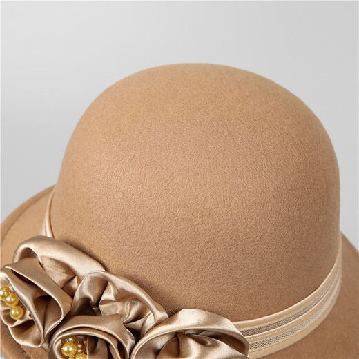 Xi Shengduo middle-aged and elderly women's winter warm fisherman hat mother autumn and winter versatile flower hat British fashion woolen basin hat burgundy one size