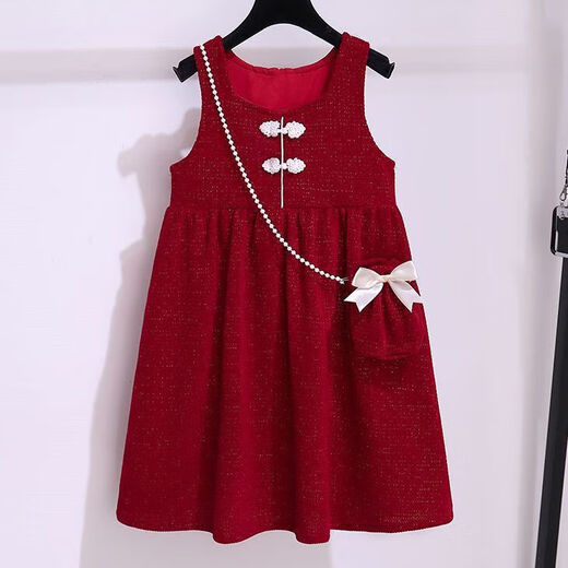 Velvet girls New Year dress suit autumn and winter new children's red princess dress girls vest dress two-piece set picture color 130
