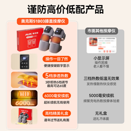 Oaks Heated Knee Massager Instrument Leg Massager Knee Hot Compress to Warm Joints Old Cold Leg Warmer Knee Guard Leg Guard Birthday Gift for Old Man Winter Same Price 11.11 Gift Box Two LCD Models 8mm Deep Massage/5 Levels of Vibration