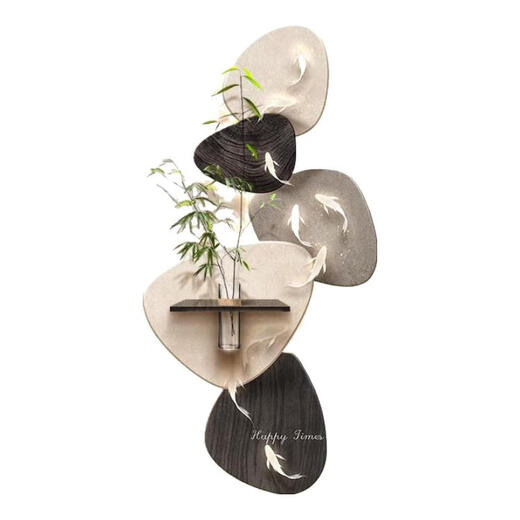 Kezhi Nine Fish Picture facing the entrance door, entrance wall decorative painting mural, 2025 new high-end living room corridor hanging painting A-Koi Yuefu 80*160+shelf 41*12, handmade sandstone+shelf+hemp rope+hydroponic vase+simulated green plants, ordinary model, non-luminous