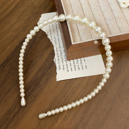 French elegant large pearl headband, feminine, versatile and high-end, going out, hair-pressing headband, daughter-in-law style headwear, large and small pearls 6-12mm