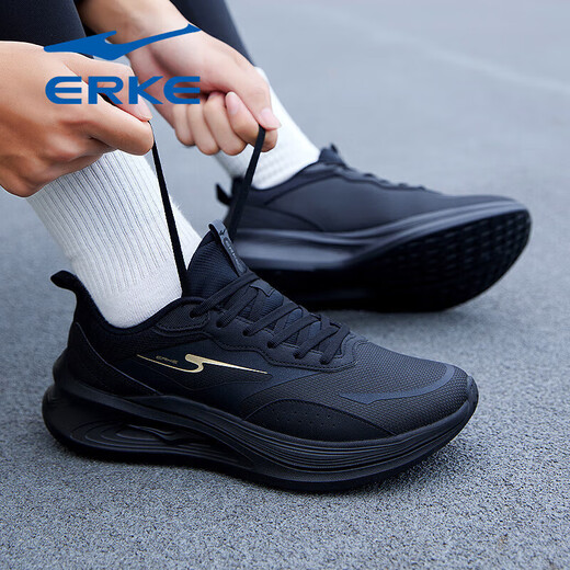 Hongxing Erke (ERKE) Men's Shoes 2025 Winter Warm Running Shoes Men's Waterproof Leather Fashion Casual Shoes Soft Sole Shock Absorption Black 42 High