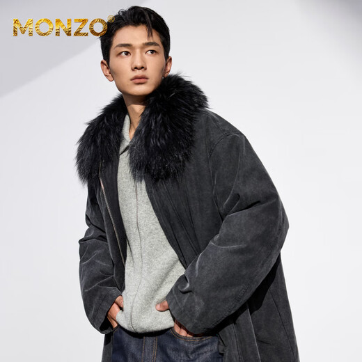 MONZO国际一线品牌显瘦派克服2025秋季新款水洗牛仔外套貉子毛皮草内胆 水洗灰 2XL