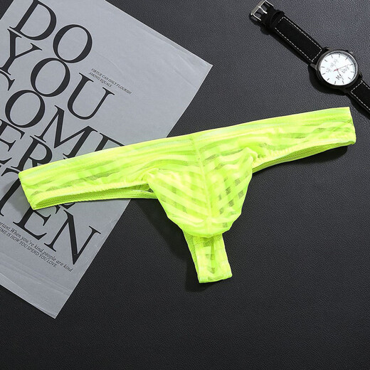 Iosn men's mesh striped thong transparent men's T-pants low-waist sexy thin mesh bag underwear for young men black