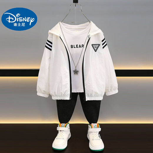 Disney children's clothing boys' summer sun protection clothing 2024 new medium and large children's summer thin boys' breathable sun protection clothing jacket white (New Year's clothing) 120 recommended 110-120cm6-7 years old cm
