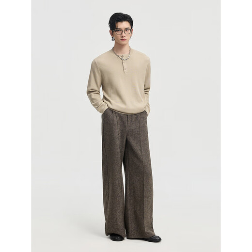 Earl Zall 25 Early Winter Henley Collar Pullover Knitted Bottoming Shirt Men's Casual Loose Korean Style Woolen Sweater Pure Gray XL 180