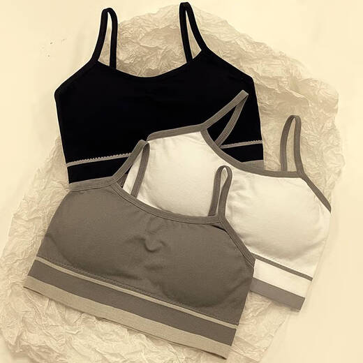 Clolv kiss丨 CK ropa interior para niñas para estudiantes, top de tubo sin anillo de acero, push-up anti-flacidez, período de desarrollo de estudiantes de secundaria, estilo 8937 (negro + blanco + gris) M (60-90 Jin Jin es igual a 0,5 kg)