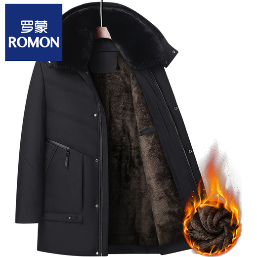 ROMON middle-aged winter medium-length coat for middle-aged and elderly men, velvet thickened cotton clothes, dad's warm cotton clothes, black M 170/88A suitable for 80-100Jin Jin is equal to 0.5 kg