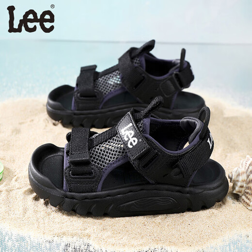 Lee children's shoes summer children's sandals for girls anti-slip soft bottom Velcro breathable beach shoes for boys black 27 recommended foot length 166mm