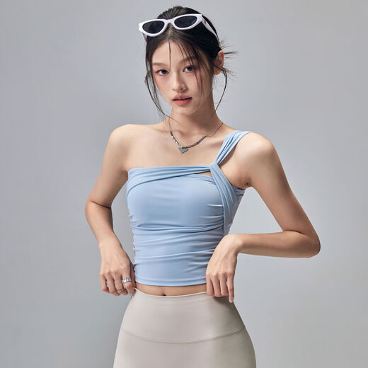 Fitness Girl Sports Bra All-in-One Shockproof One-Shoulder Yoga Vest Outerwear Beautiful Back Pilates Training Bra Wind Chime Blue S S