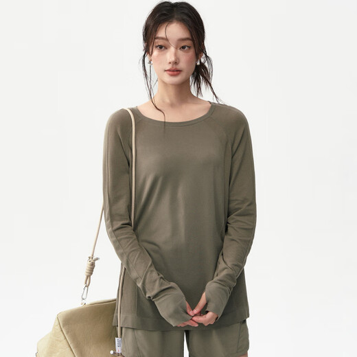 Sports long-sleeved women's quick-drying high-elastic slimming Pilates training clothes running fitness T-shirt yoga top autumn and winter khaki brown S