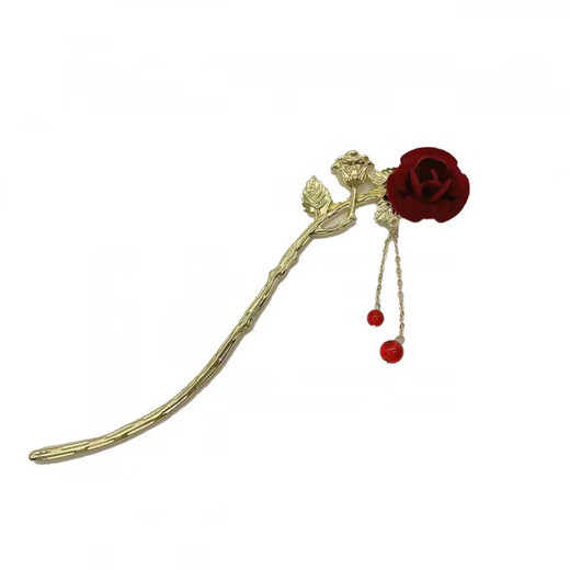 Wenque Chinese style rose hairpin, antique style hairpin, temperament tassel headdress, French retro cheongsam, 1 red rose hairpin
