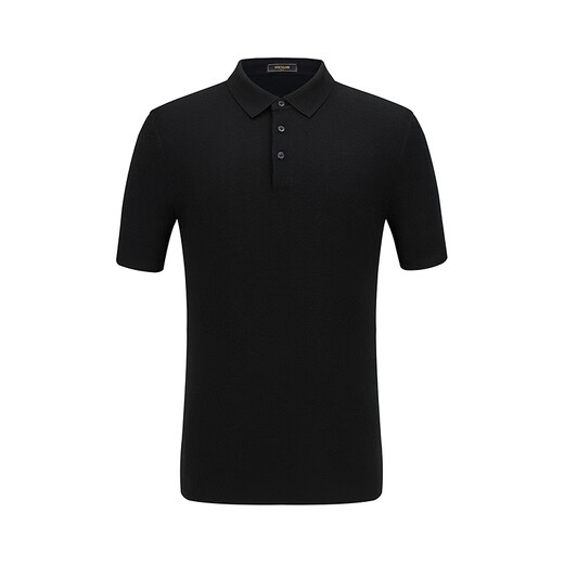 YOUNGOR short-sleeved wool sweater for men, wool blended, machine washable, anti-shrunk, easy to care for, comfortable sweater, 2025 shopping mall same style, black YYQW615276ACA 2XL 115cm (recommended 180-190Jin Jin equals 0.5kg)