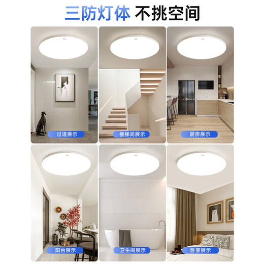 FSL Foshan Lighting Full Spectrum Three-Proof Ceiling Lamp Bedroom Balcony Lamp IP40 Moisture-proof Dust-proof Mosquito-proof Simple Ultra-thin 12W White Light (6000K) Size 220*58mm