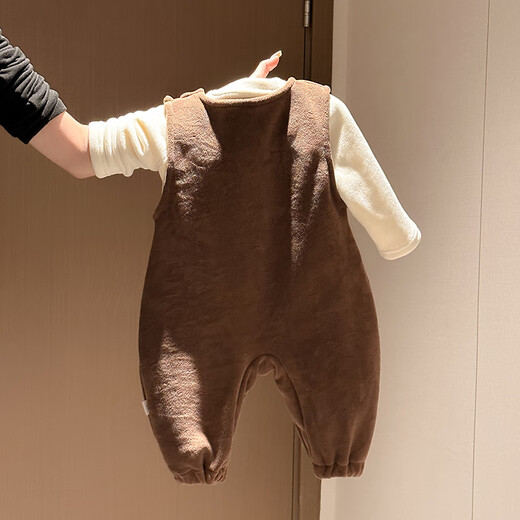 Mondelli baby clothes autumn and winter one-piece baby girl winter overalls two-piece set cute super cute little one-month-old full-month clothes coffee color kitten 90cm