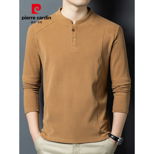 Pierre Cardin Autumn and Winter Double-sided German Velvet Lined Warm Clothes Bottoming Shirt Men's Henry Collar Versatile Long Sleeve T-Shirt Stand Collar Sweatshirt D509 Blue M 90-110Jin Jin is equal to 0.5 kg