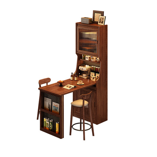 Yahua Xiangshe black walnut solid wood sideboard bar table living room small apartment retractable storage partition integrated cabinet black walnut bar table combination