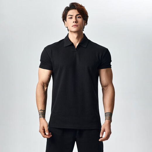 LightWeight summer 250g strong cuffs Polo shirt short-sleeved T-shirt men's breathable sports fitness white Henry collar M M115-135Jin Jin equals 0.5 kg